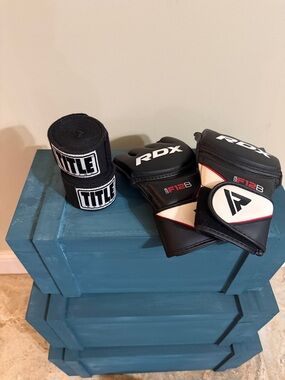 Black and White MMA Sparring Gloves with TITLE Hand Wraps